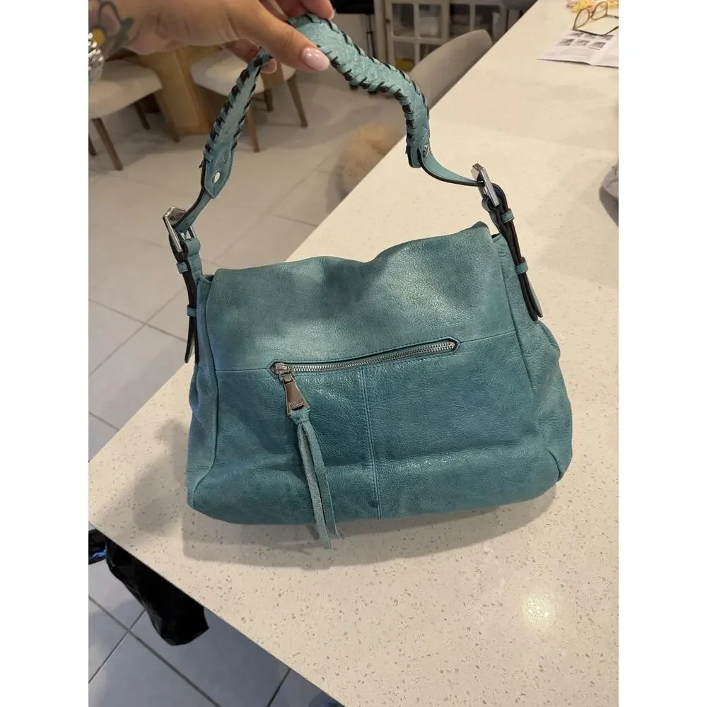 Aimee Kestenberg Bali Hobo Shoulder Bag Turquoise Leather Tassel Boho Casual